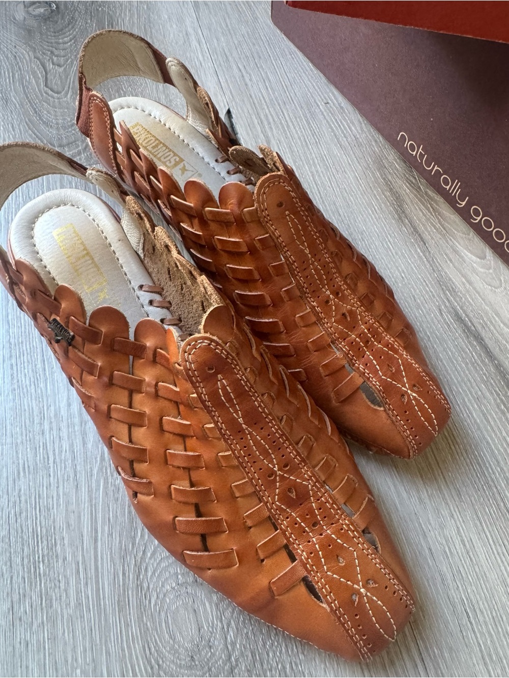 Pikolinos Romana Woven Leather Heeled Slingback Dandals brown size 8-8.5 39 ne